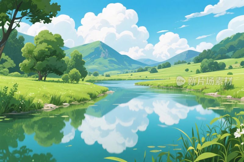 清新山水风景插画