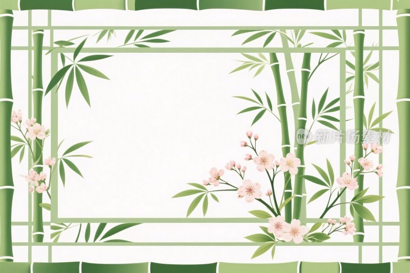 竹子花朵边框插画