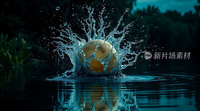 水花四溅的水果入水瞬间