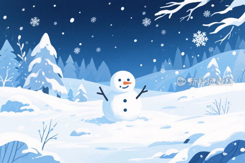 冬季雪景雪人插画