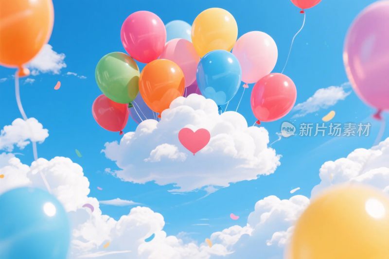 彩色气球云朵插画
