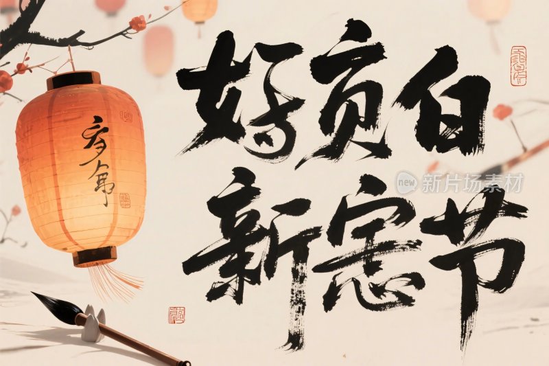 春节书法灯笼插画