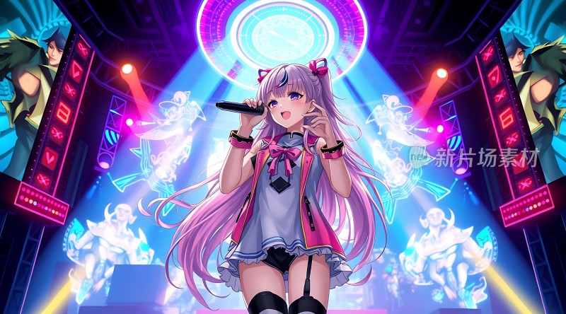 紫色长发少女舞台表演