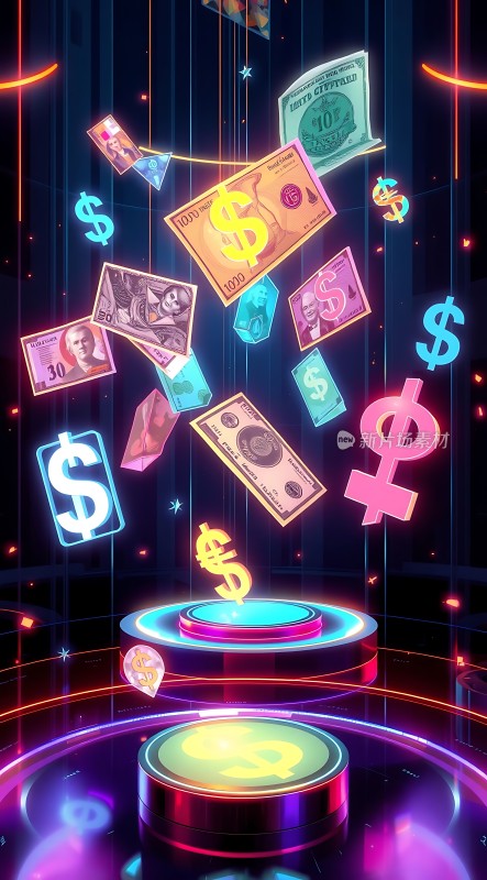 金钱风暴美元与货币符号的炫目展示