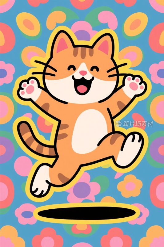 卡通橘猫跳跃插画