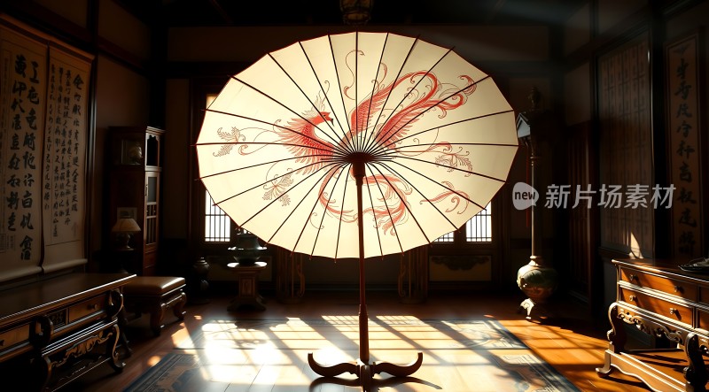 古风室内红凤凰油纸伞