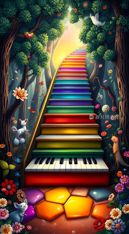 彩虹阶梯上的奇幻森林之旅