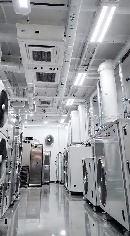 冷库内部整齐排列的大型制冷设备