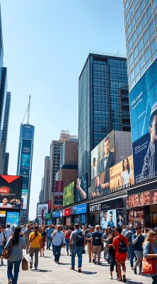 繁华都市街头高楼林立广告牌琳琅满目人群熙攘 繁华都市街头高楼林立广告牌琳琅满目人群熙攘