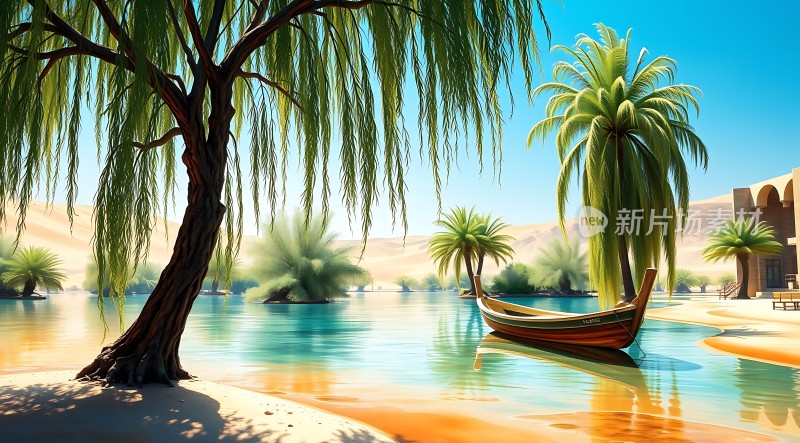 绿树椰林映碧波