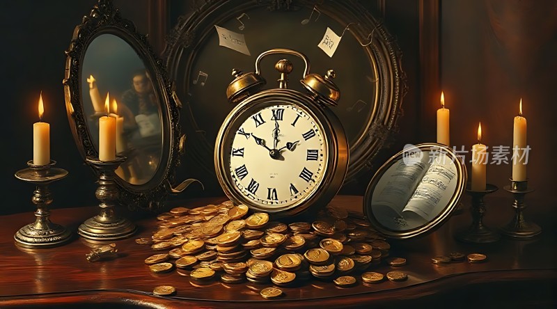 古董时钟与金币