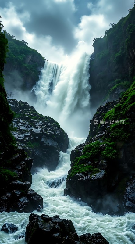 瀑布飞流直下气势磅礴