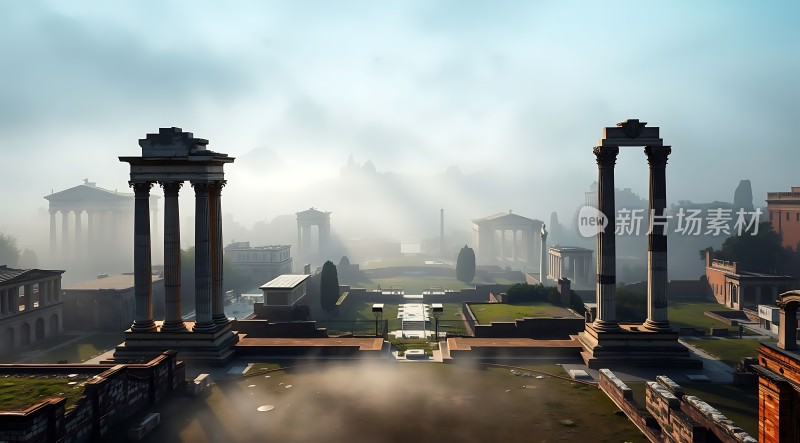 古罗马遗迹晨雾中的辉煌历史