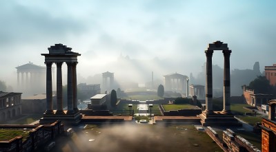 古罗马遗迹晨雾中的辉煌历史 古罗马遗迹晨雾中的辉煌历史