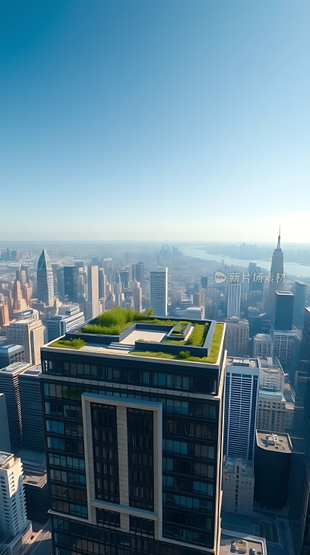 摩天大楼绿意盎然的城市景观