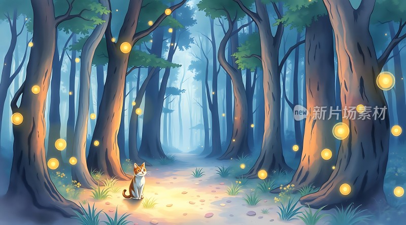 萤光森林中的小猫