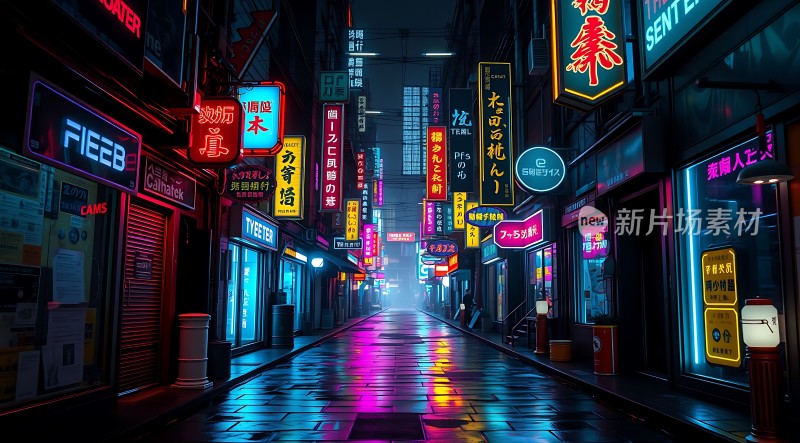 霓虹灯下的繁华街道