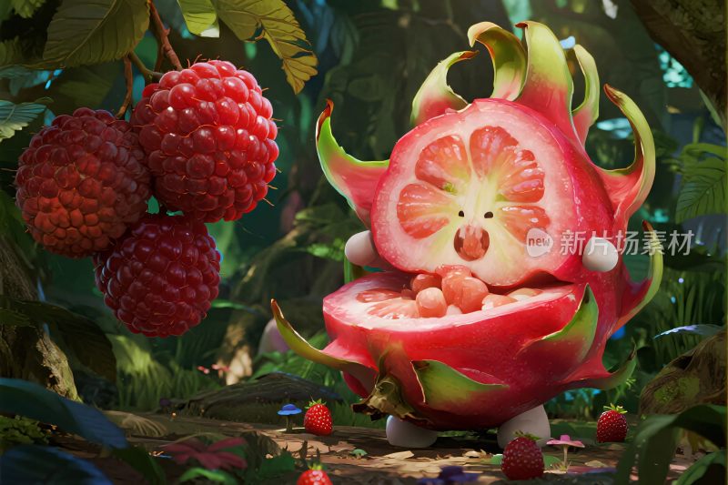 卡通水果角色与红莓