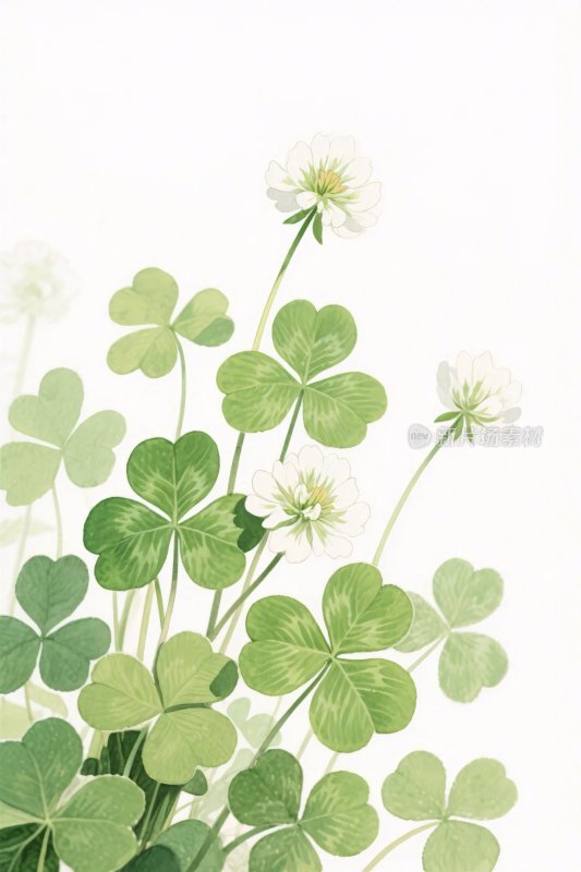 三叶草与小花插画