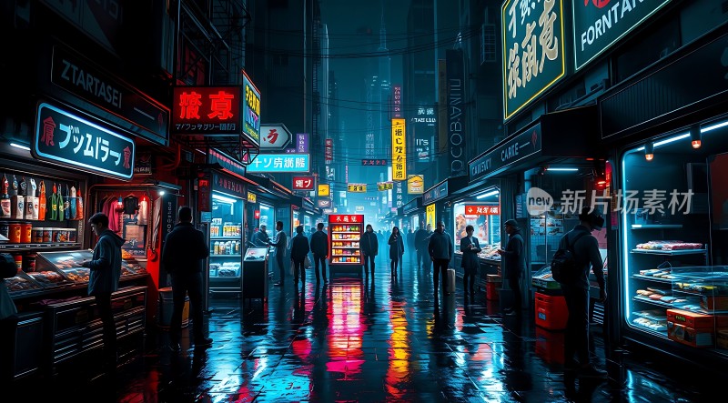 霓虹灯下的繁华夜市