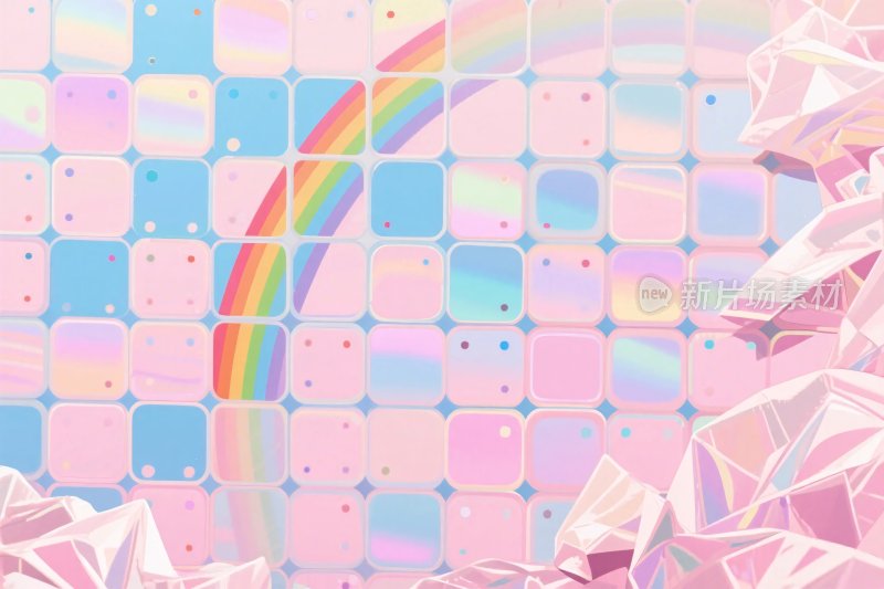 梦幻彩虹方块插画