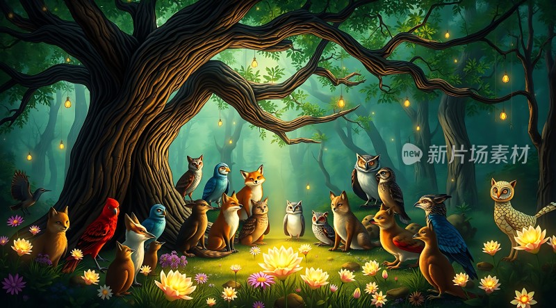 森林聚会动物们的和谐之夜