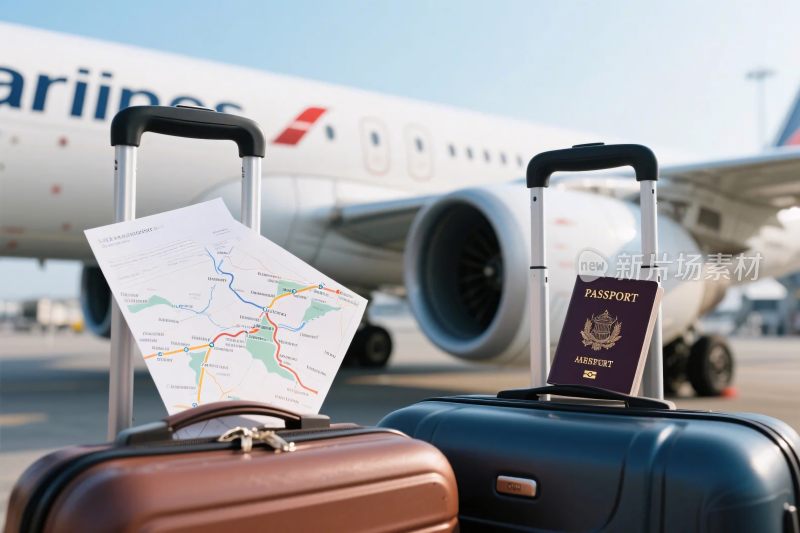 机场旅行行李与飞机