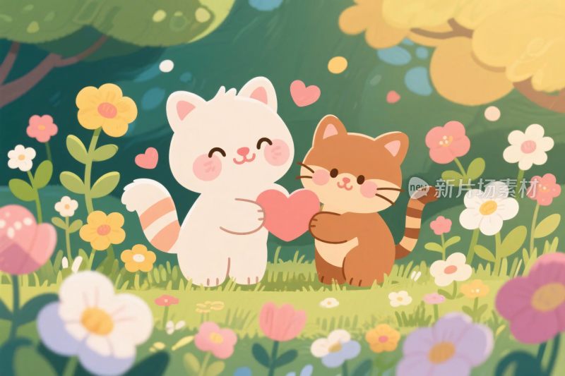 卡通猫咪爱心插画