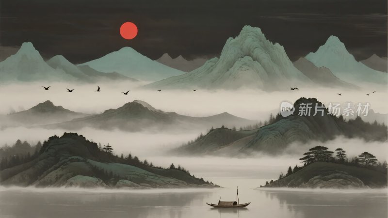 中式山水意境风景图