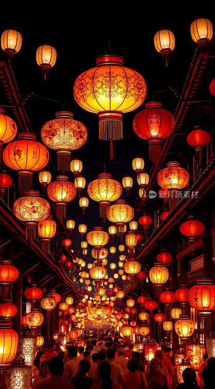 灯笼夜市繁华街景