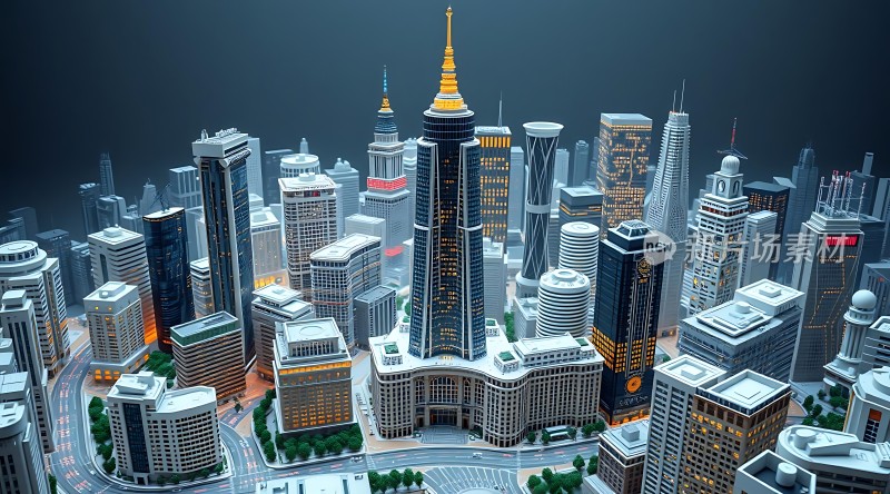 现代都市夜景高楼林立灯火辉煌