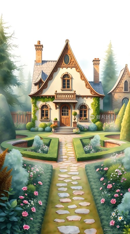 童话小屋梦幻花园中的温馨家园