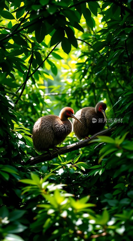 阳光下的鸟儿栖息在树枝上