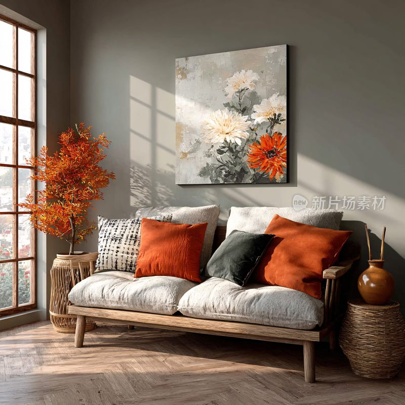 温馨室内沙发与装饰画场景