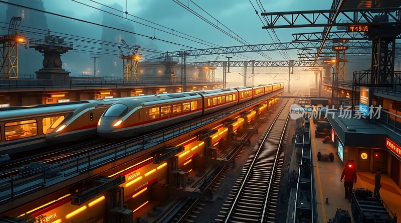 未来城市中的高速列车与站台