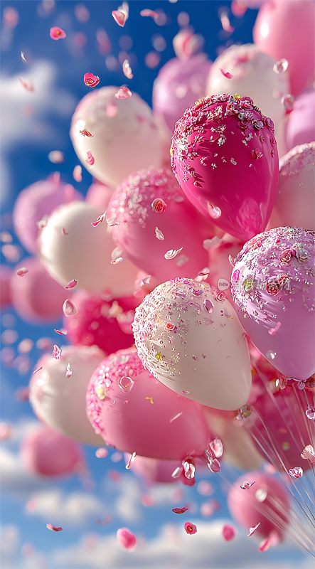 缤纷气球飘飞于蓝天