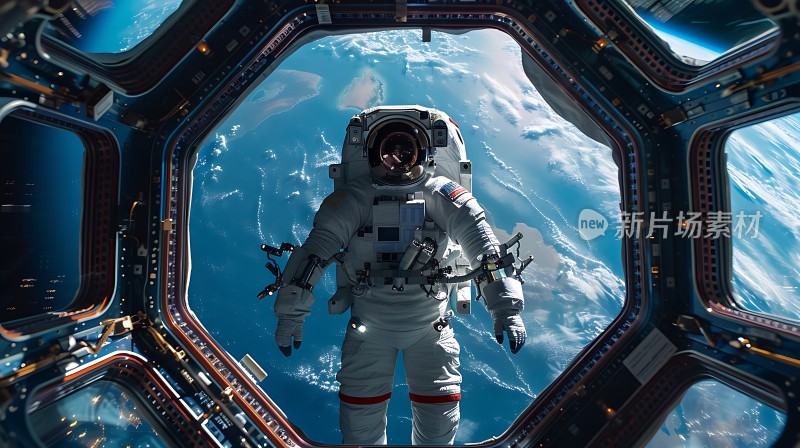太空漫步宇航员与地球美景共舞