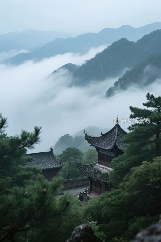 山林古建云雾风光