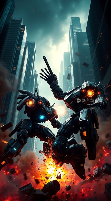 机械巨兽激战都市高楼