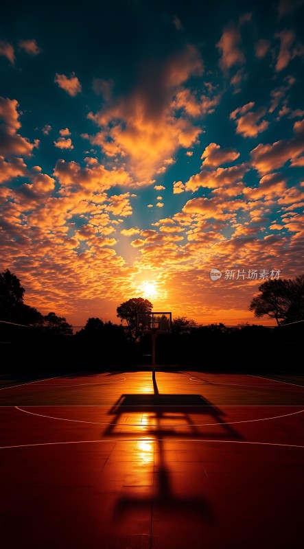日落下的篮球场