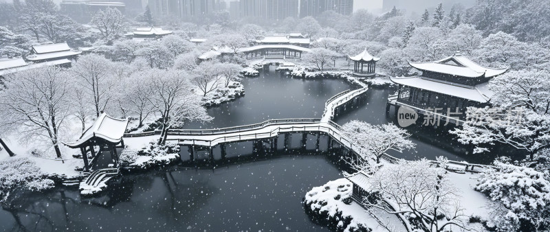 苏州园林雪景古典建筑江南美景