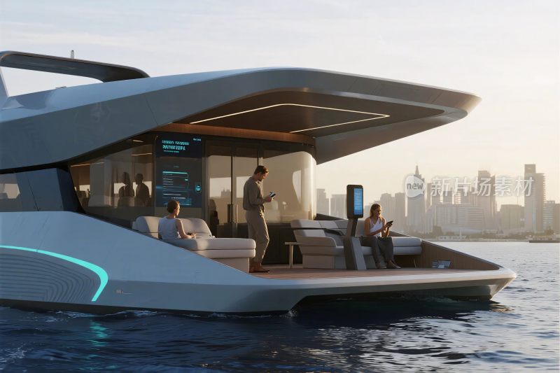 未来感豪华游艇海上航行