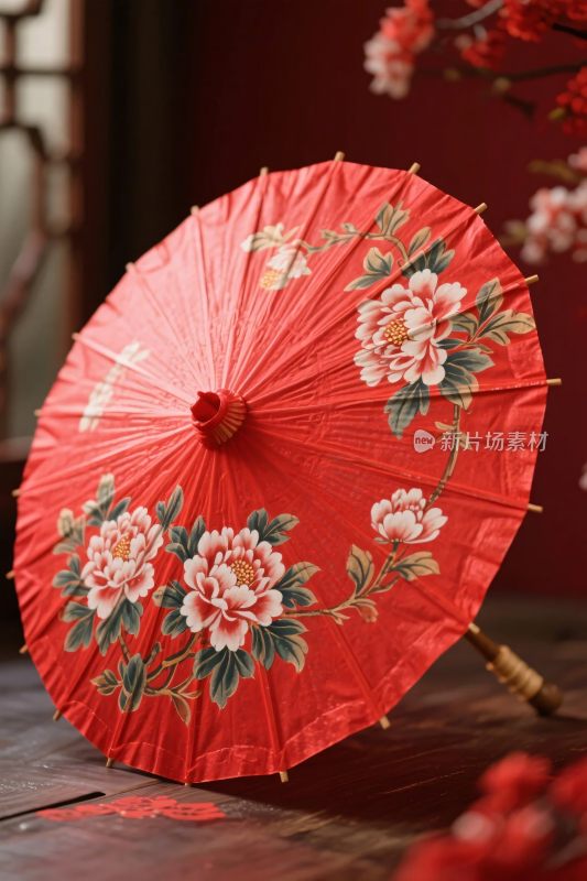 红色传统油纸伞