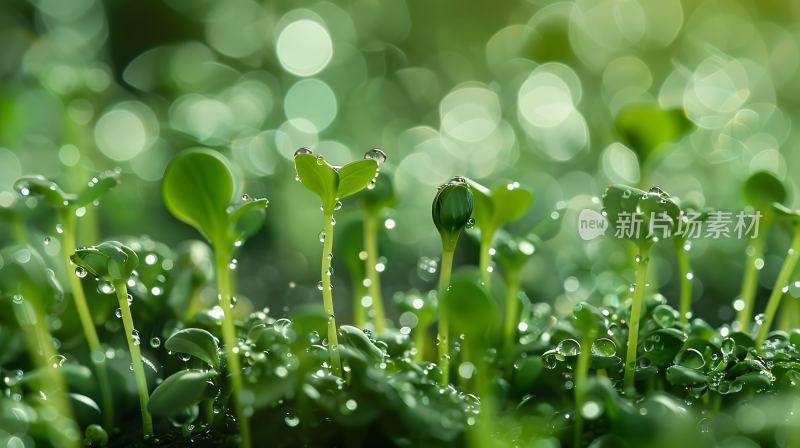 大自然发芽的植物下雨潮湿环境背景