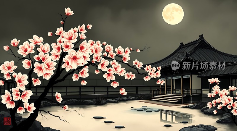 春夜月下古院梅影