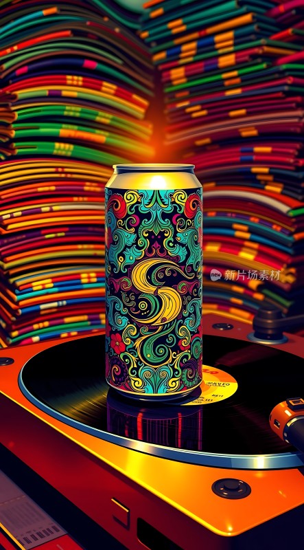 彩色唱片机上的炫彩罐头