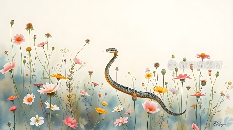 花丛中的蛇影