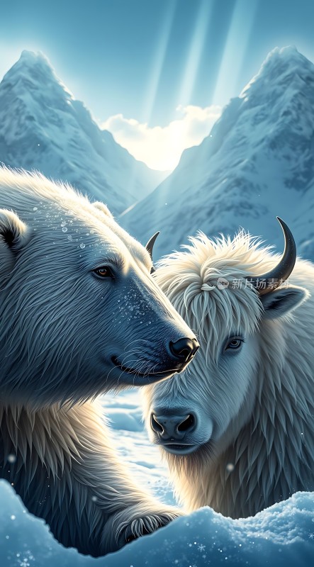 雪原之约北极熊与羚羊