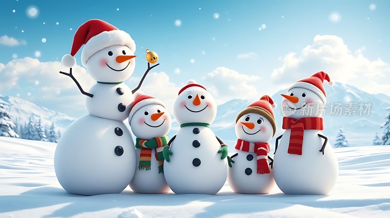 雪人家庭温馨合影