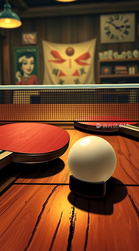 乒乓球桌上的红黑拍球